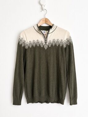 Dale of Norway Merino Wool Nordic Quarter Zip Sweater Scandi Ski Lodge L